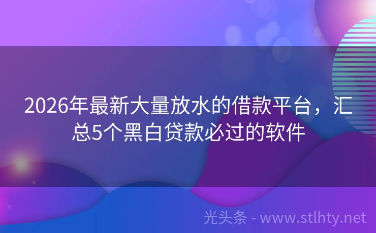 2026年最新大量放水的借款平台，汇总5个黑白贷款必过的软件