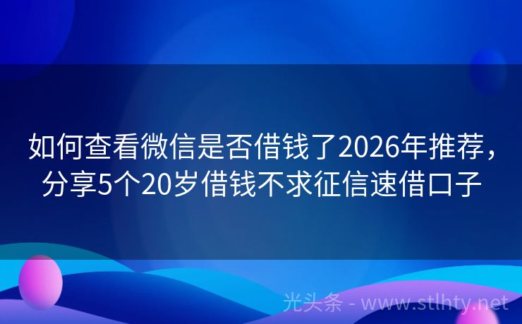 如何查看微信是否借钱了2026年推荐，分享5个20岁借钱不求征信速借口子
