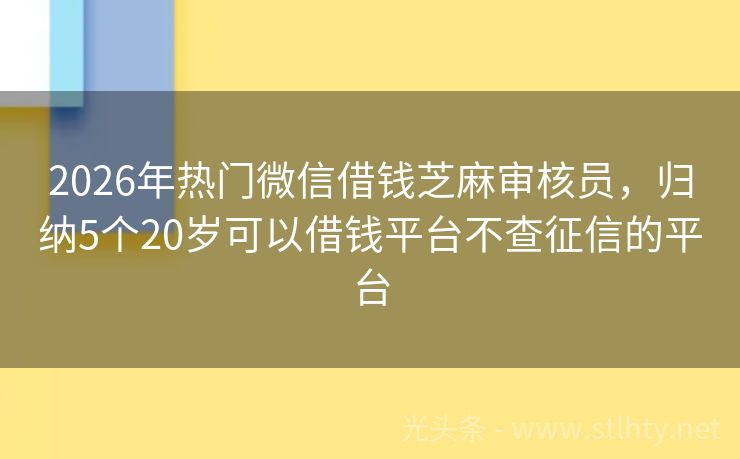 2026年热门微信借钱芝麻审核员，归纳5个20岁可以借钱平台不查征信的平台