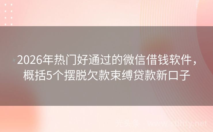 2026年热门好通过的微信借钱软件，概括5个摆脱欠款束缚贷款新口子