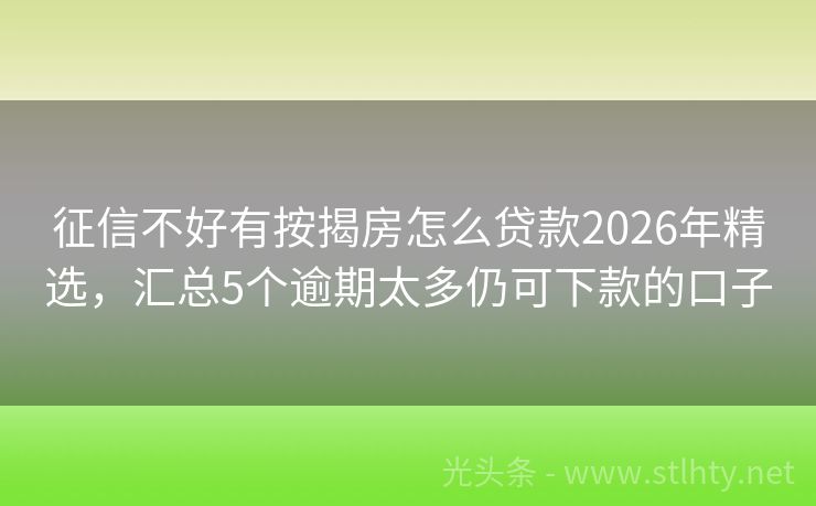 征信不好有按揭房怎么贷款2026年精选，汇总5个逾期太多仍可下款的口子