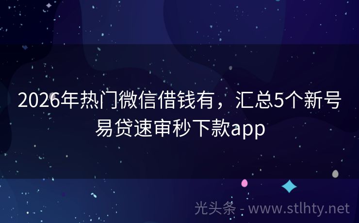 2026年热门微信借钱有，汇总5个新号易贷速审秒下款app