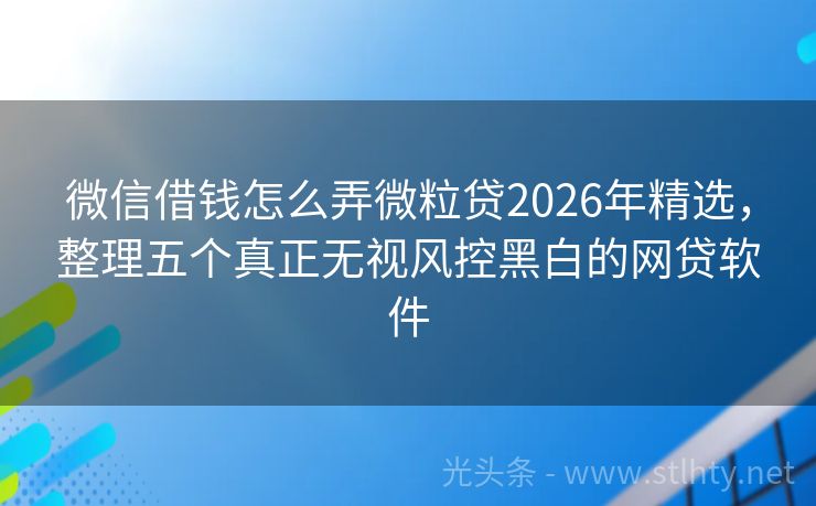 微信借钱怎么弄微粒贷2026年精选，整理五个真正无视风控黑白的网贷软件