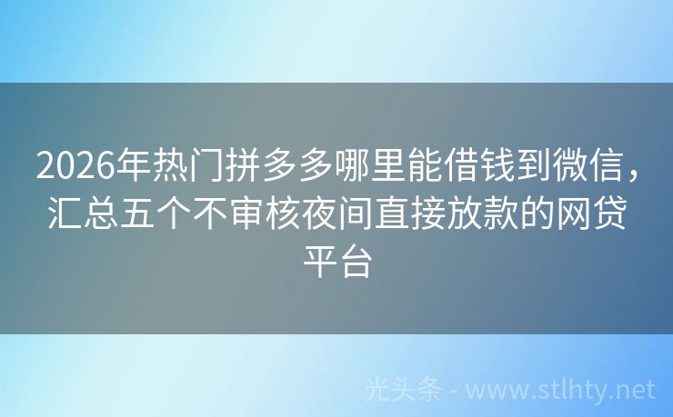2026年热门拼多多哪里能借钱到微信，汇总五个不审核夜间直接放款的网贷平台