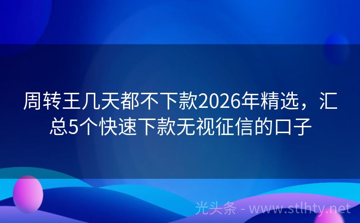 周转王几天都不下款2026年精选，汇总5个快速下款无视征信的口子