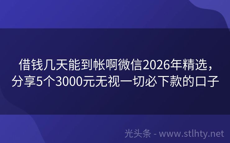 借钱几天能到帐啊微信2026年精选，分享5个3000元无视一切必下款的口子