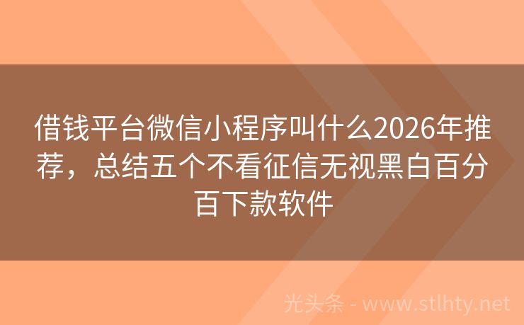 借钱平台微信小程序叫什么2026年推荐，总结五个不看征信无视黑白百分百下款软件