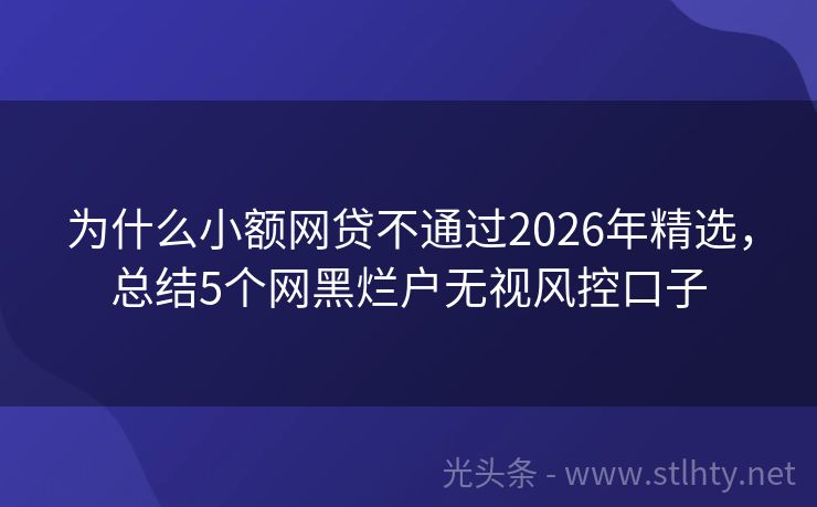 为什么小额网贷不通过2026年精选，总结5个网黑烂户无视风控口子
