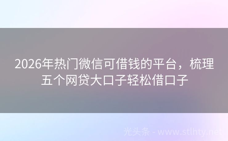 2026年热门微信可借钱的平台，梳理五个网贷大口子轻松借口子