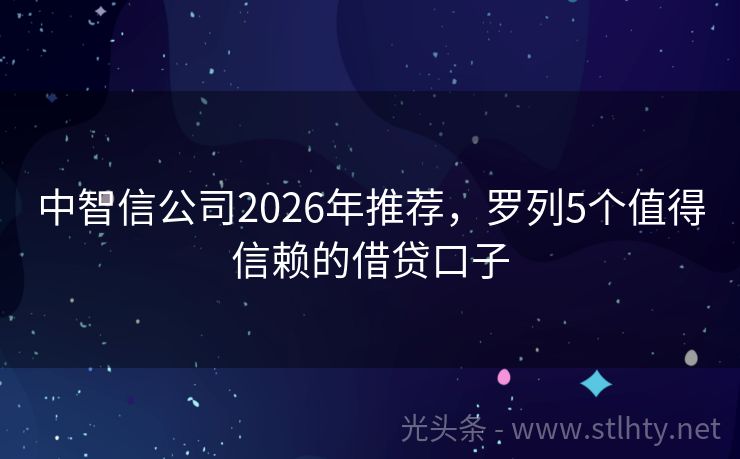 中智信公司2026年推荐，罗列5个值得信赖的借贷口子