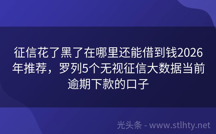 征信花了黑了在哪里还能借到钱2026年推荐，罗列5个无视征信大数据当前逾期下款的口子
