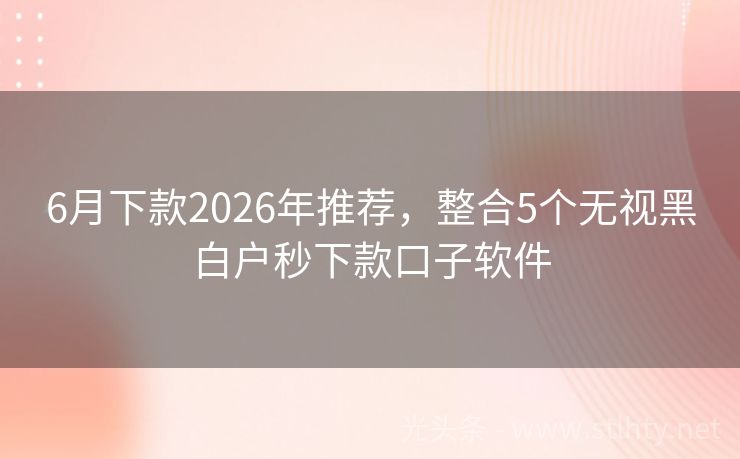 6月下款2026年推荐，整合5个无视黑白户秒下款口子软件