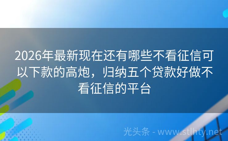2026年最新现在还有哪些不看征信可以下款的高炮，归纳五个贷款好做不看征信的平台