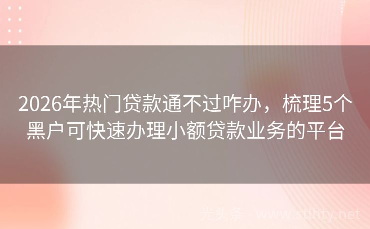 2026年热门贷款通不过咋办，梳理5个黑户可快速办理小额贷款业务的平台