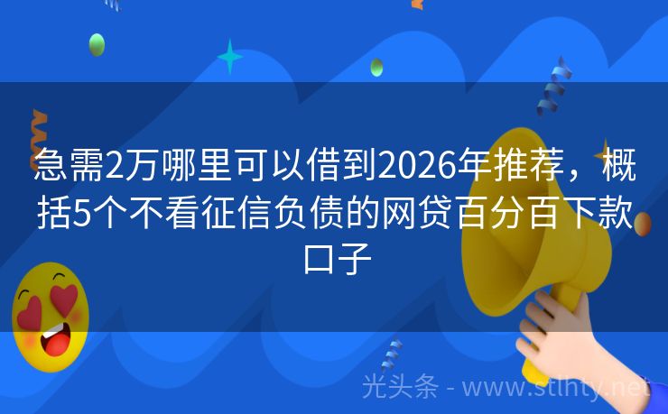 急需2万哪里可以借到2026年推荐，概括5个不看征信负债的网贷百分百下款口子