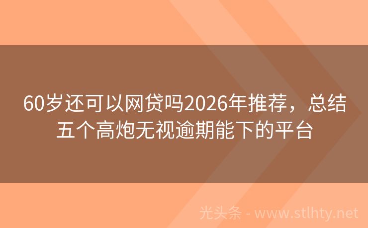 60岁还可以网贷吗2026年推荐，总结五个高炮无视逾期能下的平台