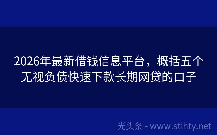 2026年最新借钱信息平台，概括五个无视负债快速下款长期网贷的口子