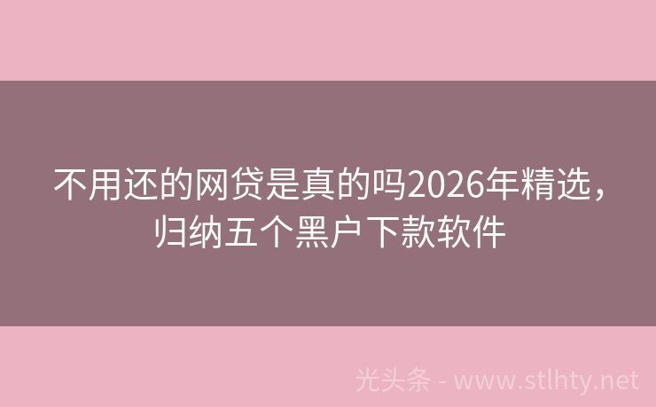 不用还的网贷是真的吗2026年精选，归纳五个黑户下款软件