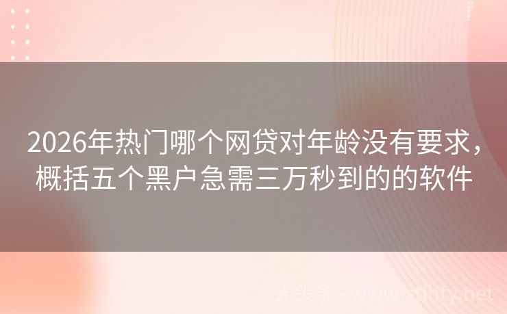 2026年热门哪个网贷对年龄没有要求，概括五个黑户急需三万秒到的的软件