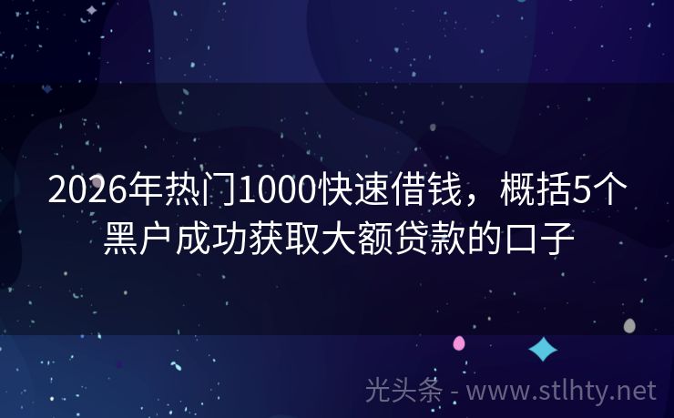 2026年热门1000快速借钱，概括5个黑户成功获取大额贷款的口子