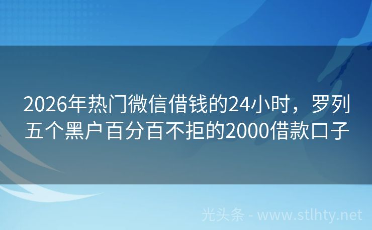 2026年热门微信借钱的24小时，罗列五个黑户百分百不拒的2000借款口子