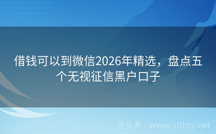 借钱可以到微信2026年精选，盘点五个无视征信黑户口子