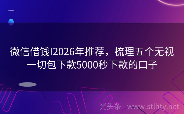 微信借钱I2026年推荐，梳理五个无视一切包下款5000秒下款的口子