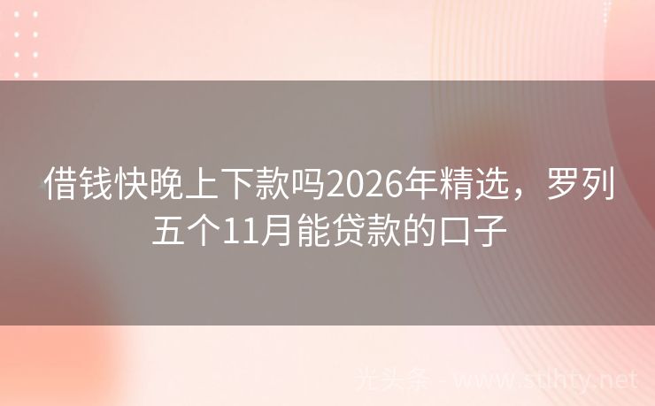 借钱快晚上下款吗2026年精选，罗列五个11月能贷款的口子
