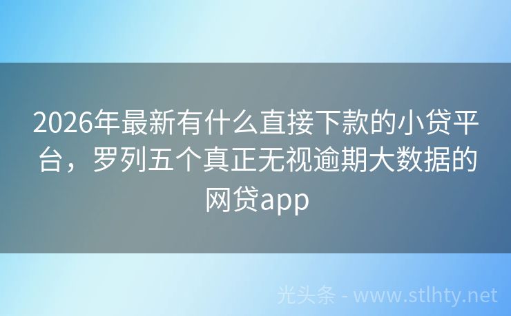 2026年最新有什么直接下款的小贷平台，罗列五个真正无视逾期大数据的网贷app