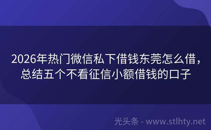 2026年热门微信私下借钱东莞怎么借，总结五个不看征信小额借钱的口子
