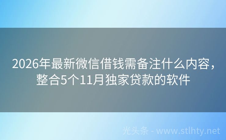 2026年最新微信借钱需备注什么内容，整合5个11月独家贷款的软件