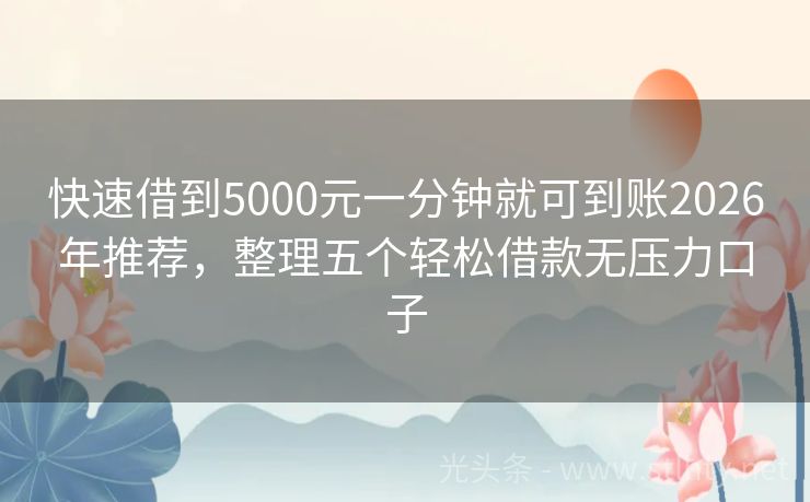 快速借到5000元一分钟就可到账2026年推荐，整理五个轻松借款无压力口子