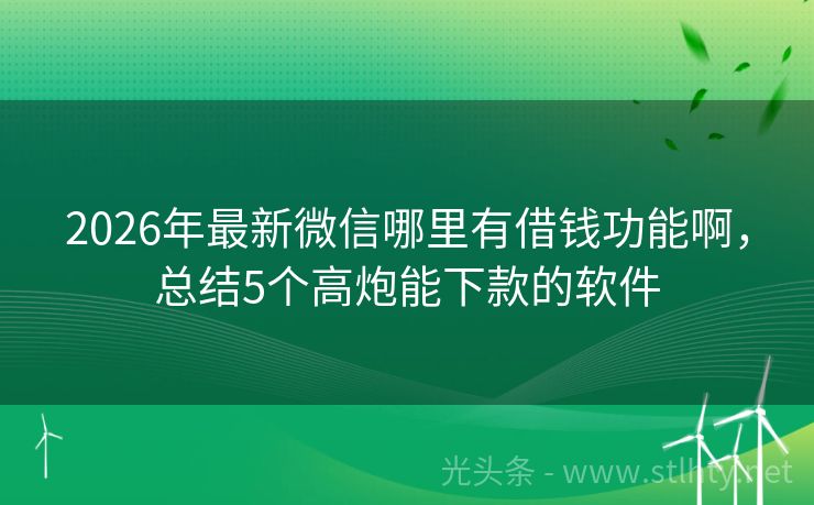2026年最新微信哪里有借钱功能啊，总结5个高炮能下款的软件