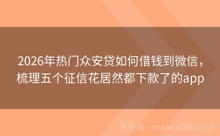 2026年热门众安贷如何借钱到微信，梳理五个征信花居然都下款了的app