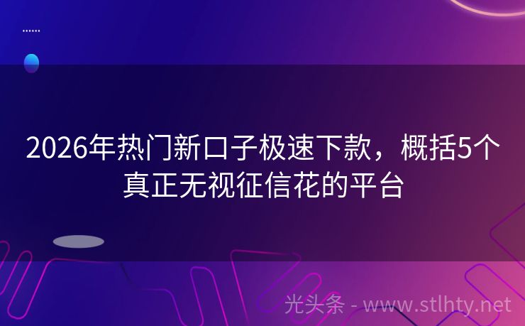 2026年热门新口子极速下款，概括5个真正无视征信花的平台