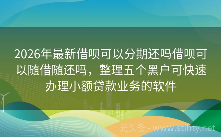 2026年最新借呗可以分期还吗借呗可以随借随还吗，整理五个黑户可快速办理小额贷款业务的软件
