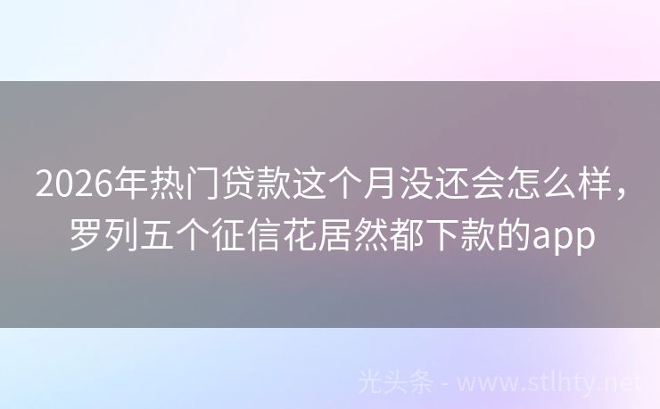 2026年热门贷款这个月没还会怎么样，罗列五个征信花居然都下款的app