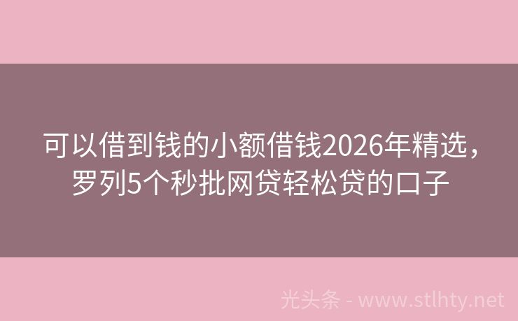 可以借到钱的小额借钱2026年精选，罗列5个秒批网贷轻松贷的口子