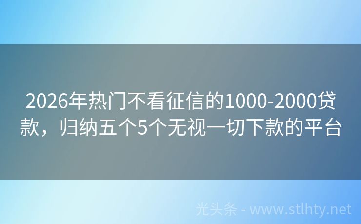 2026年热门不看征信的1000-2000贷款，归纳五个5个无视一切下款的平台