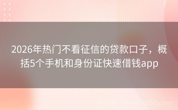 2026年热门不看征信的贷款口子，概括5个手机和身份证快速借钱app