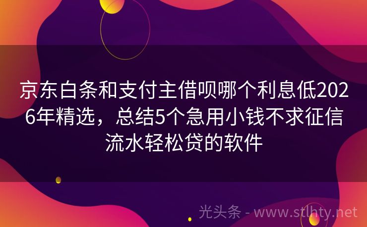 京东白条和支付主借呗哪个利息低2026年精选，总结5个急用小钱不求征信流水轻松贷的软件