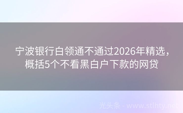 宁波银行白领通不通过2026年精选，概括5个不看黑白户下款的网贷