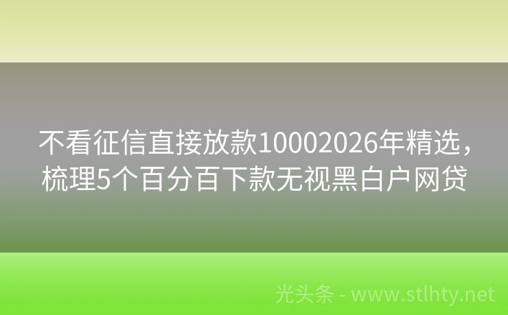 不看征信直接放款10002026年精选，梳理5个百分百下款无视黑白户网贷