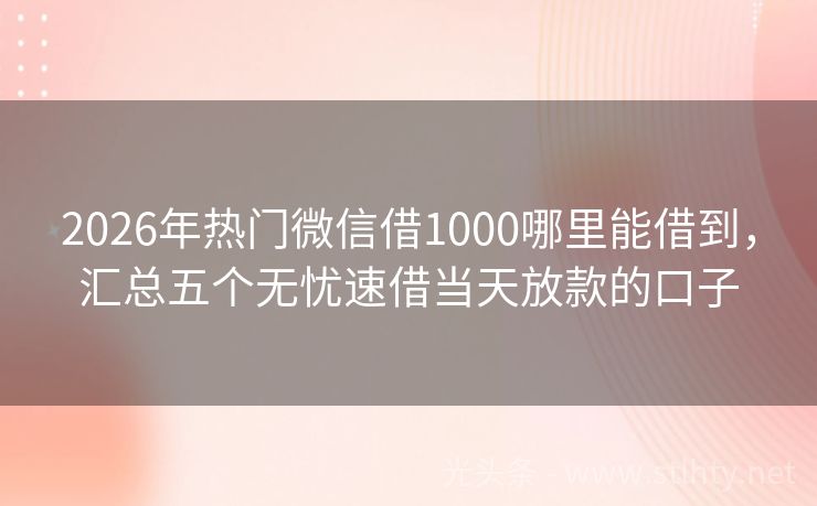 2026年热门微信借1000哪里能借到，汇总五个无忧速借当天放款的口子