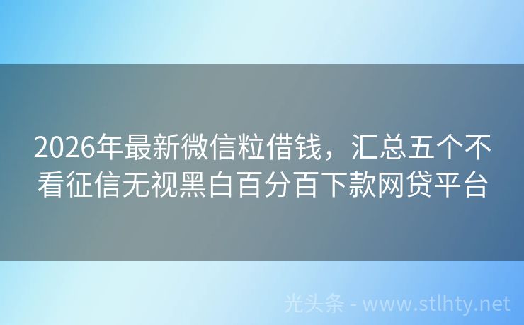 2026年最新微信粒借钱，汇总五个不看征信无视黑白百分百下款网贷平台