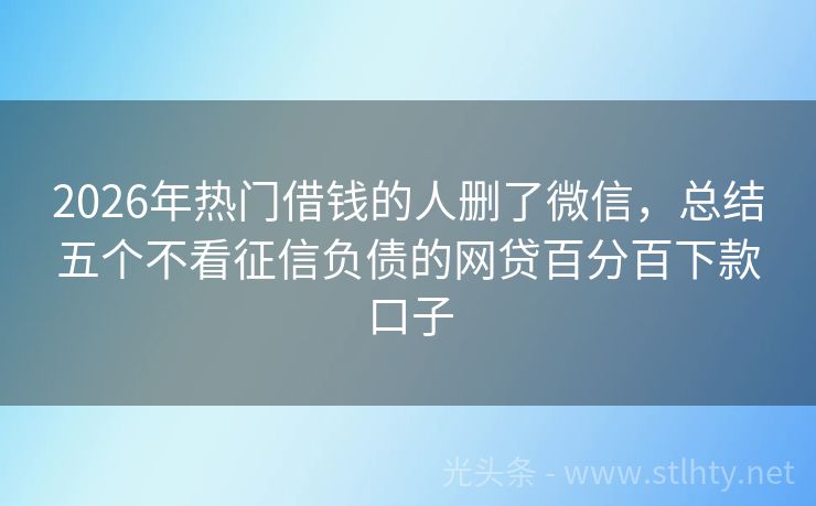 2026年热门借钱的人删了微信，总结五个不看征信负债的网贷百分百下款口子