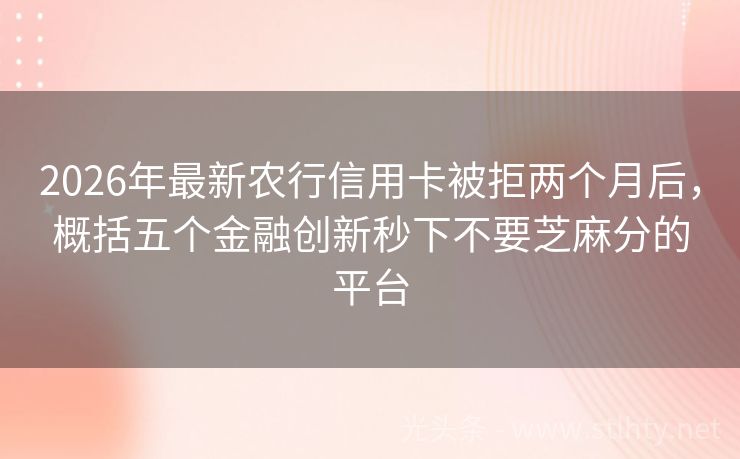 2026年最新农行信用卡被拒两个月后，概括五个金融创新秒下不要芝麻分的平台