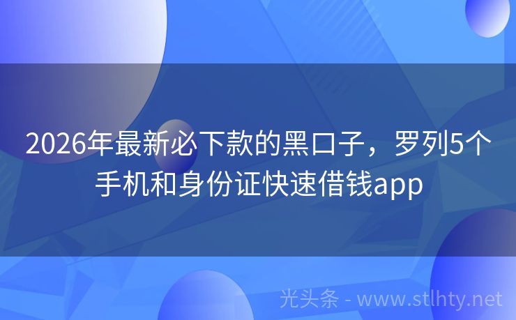 2026年最新必下款的黑口子，罗列5个手机和身份证快速借钱app