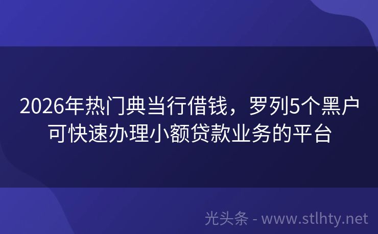 2026年热门典当行借钱，罗列5个黑户可快速办理小额贷款业务的平台