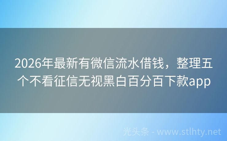 2026年最新有微信流水借钱，整理五个不看征信无视黑白百分百下款app